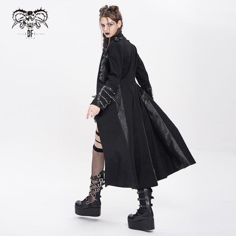 Women's Punk Buckle-up Stand Collar Chain Jacket – Punk Design