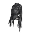 DEVIL FASHION Women's Punk Buckle-Up Strap Mesh Shirt