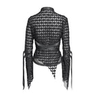DEVIL FASHION Women's Punk Buckle-Up Strap Mesh Shirt