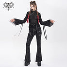 DEVIL FASHION Women's Punk Buckle-Up Strap Mesh Shirt