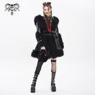 DEVIL FASHION Women's Punk Buckle-up Strap Plush Splice Coat