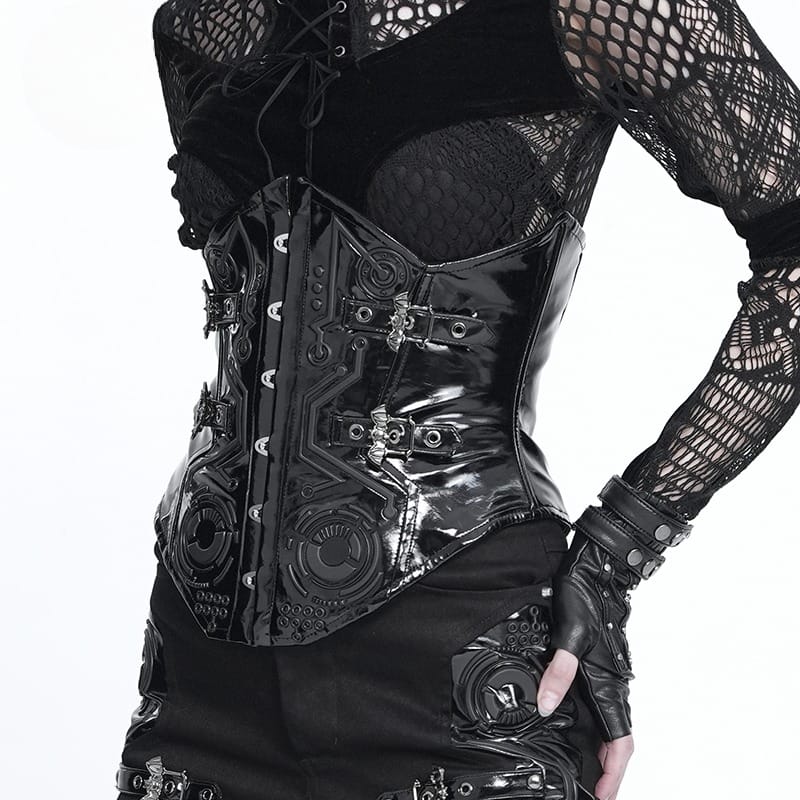 DEVIL FASHION Women's Punk Buckle-up Straps Lace-up Underbust Corset