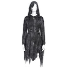 DEVIL FASHION Women's Punk Chain-Detailed Ripped Irregular Hooded Coat