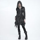 DEVIL FASHION Women's Punk Chain-Detailed Ripped Irregular Hooded Coat