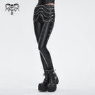 DEVIL FASHION Women's Punk Chain Stud Faux Leather Pants