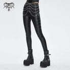 DEVIL FASHION Women's Punk Chain Stud Faux Leather Pants