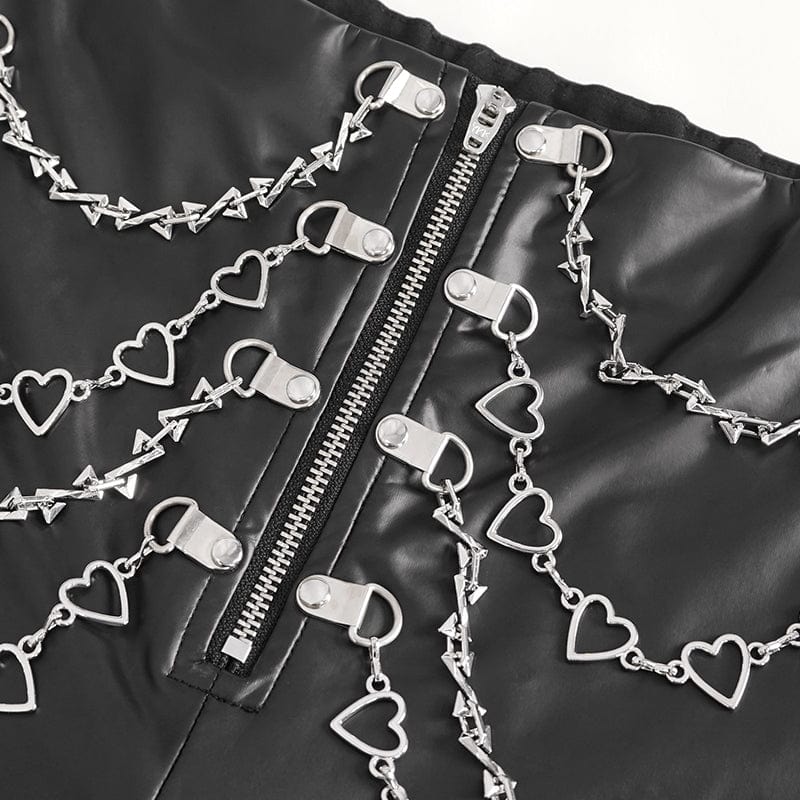 DEVIL FASHION Women's Punk Chain Stud Faux Leather Pants