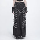 DEVIL FASHION Women's Punk Chained Ripped Raw Edge Wide Leg Jeans