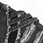 DEVIL FASHION Women's Punk Chained Ripped Raw Edge Wide Leg Jeans