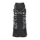 DEVIL FASHION Women's Punk Chained Ripped Raw Edge Wide Leg Jeans