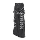 DEVIL FASHION Women's Punk Chained Ripped Raw Edge Wide Leg Jeans