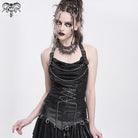 DEVIL FASHION Women's Punk Cowl Neck Ripped Chained Tank Top