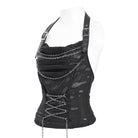 DEVIL FASHION Women's Punk Cowl Neck Ripped Chained Tank Top