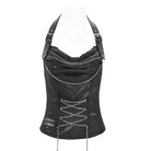 DEVIL FASHION Women's Punk Cowl Neck Ripped Chained Tank Top