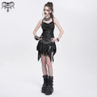 DEVIL FASHION Women's Punk Cowl Neck Ripped Chained Tank Top