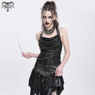 DEVIL FASHION Women's Punk Cowl Neck Ripped Chained Tank Top