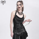DEVIL FASHION Women's Punk Cowl Neck Ripped Chained Tank Top