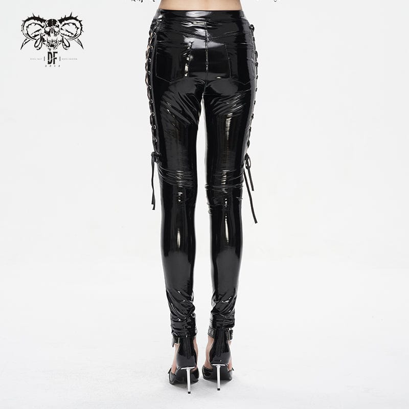Women's Punk Cutout Lace-up Patent Leather Pants – Punk Design