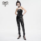 DEVIL FASHION Damen Punk Cutout Schnürhose aus Lackleder