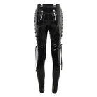 DEVIL FASHION Damen Punk Cutout Schnürhose aus Lackleder