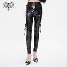DEVIL FASHION Damen Punk Cutout Schnürhose aus Lackleder