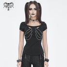 DEVIL FASHION Women's Punk Cutout Ripped Chian Short Sleeved Tee
