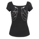 DEVIL FASHION Women's Punk Cutout Ripped Chian Short Sleeved Tee