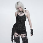 DEVIL FASHION Women's Punk Distressed Chained Asymmetric Tank Top