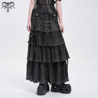 DEVIL FASHION Women's Punk Distressed Layered Lace-up Skirt