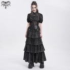 DEVIL FASHION Women's Punk Distressed Layered Lace-up Skirt