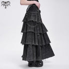 DEVIL FASHION Women's Punk Distressed Layered Lace-up Skirt