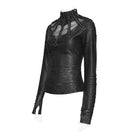 DEVIL FASHION Women's Punk Distressed Mock Neck Long Sleeve Top