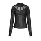 DEVIL FASHION Women's Punk Distressed Mock Neck Long Sleeve Top