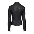 DEVIL FASHION Women's Punk Distressed Mock Neck Long Sleeve Top