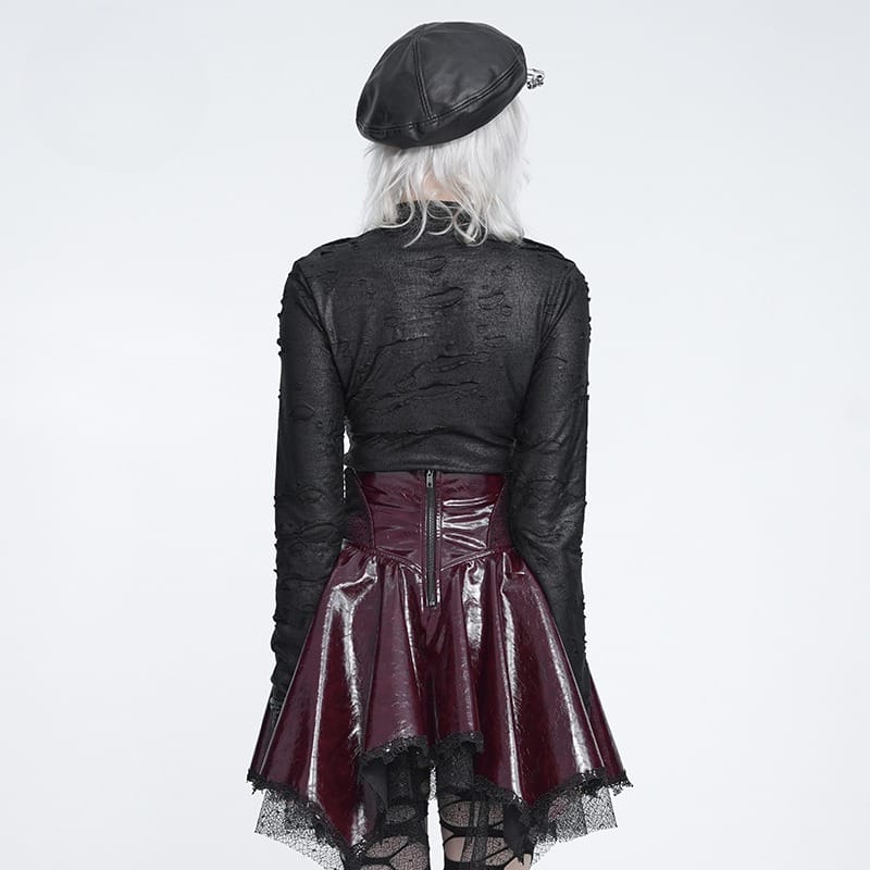 DEVIL FASHION Women's Punk Distressed Mock Neck Long Sleeve Top