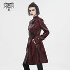 DEVIL FASHION Women's Punk Double-buckle Faux Leather Coat Red