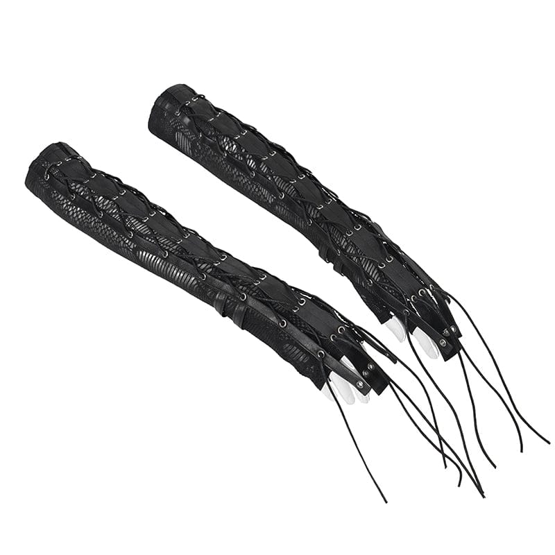 DEVIL FASHION Women's Punk Drawstring Mesh Fingerless Gloves