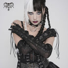 DEVIL FASHION Women's Punk Drawstring Mesh Fingerless Gloves