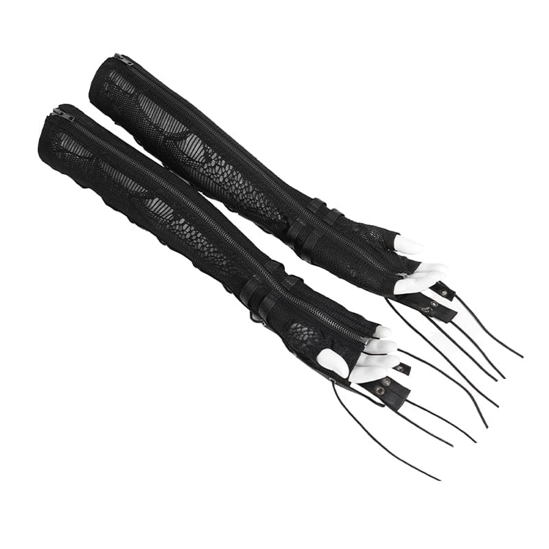 DEVIL FASHION Women's Punk Drawstring Mesh Fingerless Gloves