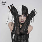 DEVIL FASHION Women's Punk Drawstring Mesh Fingerless Gloves