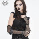 DEVIL FASHION Women's Punk Eyelet Studded Mesh Arm Sleeves