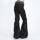 DEVIL FASHION Women's Punk Eyelets Chains Faux Fur Splice Flare Pants