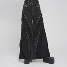 DEVIL FASHION Women's Punk Eyelets Layered Ripped Pants