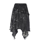 DEVIL FASHION Women's Punk Eyelets Rings Raw Edge Irregular Hem Skirt