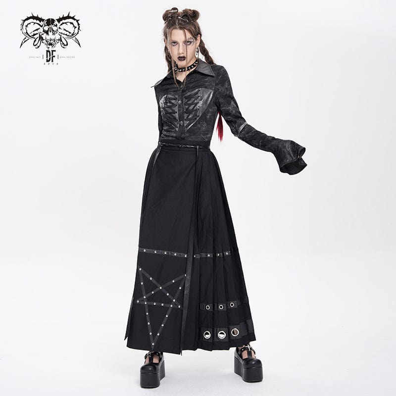 Women's Punk Eyelets Rivets Pentacle Horse-face Skirt – Punk Design