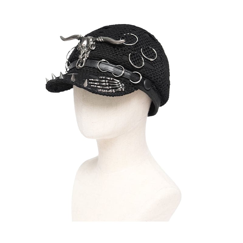 DEVIL FASHION Women's Punk Goat Skull Skeleton Hand Studded Hat