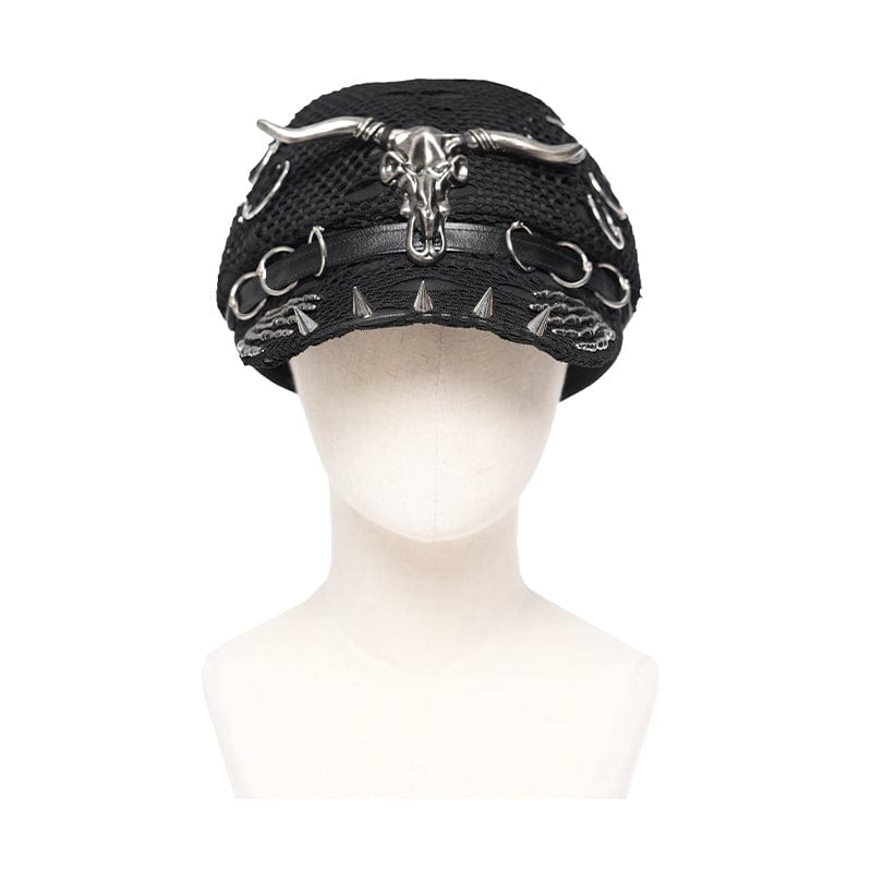 DEVIL FASHION Women's Punk Goat Skull Skeleton Hand Studded Hat