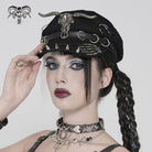 DEVIL FASHION Women's Punk Goat Skull Skeleton Hand Studded Hat