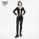 DEVIL FASHION Women's Punk High-waisted Ripped Buckle Pants