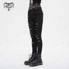 DEVIL FASHION Women's Punk High-waisted Ripped Buckle Pants